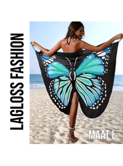 LaGloss Boho Chic Strandjurk Cover-Up Blauwe Vlinderprint –Maat L