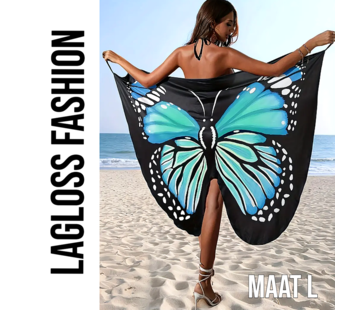 LaGloss Boho Chic Strandjurk Cover-Up Blauwe Vlinderprint –Maat L