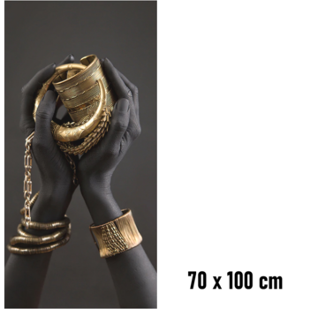 Allernieuwste.nl Canvas Schilderij Afrikaanse Vrouwenhand met Gouden Sieraden - 70 x 100 cm