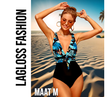 LaGloss Badpak Blauw Zwart Tropische Print - Maat M