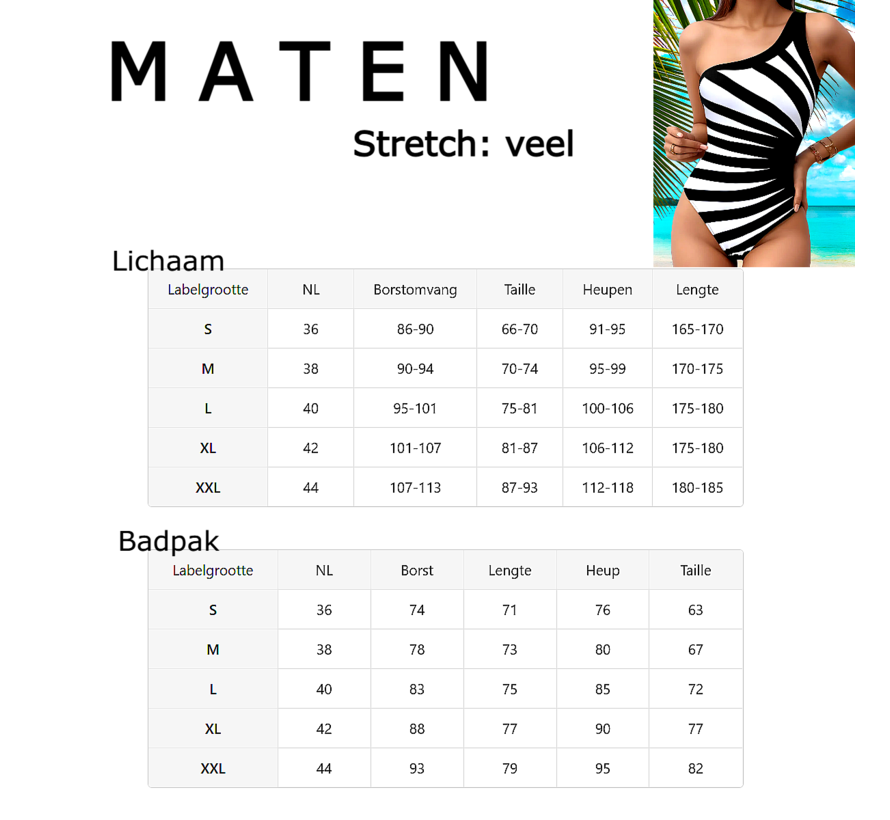 LaGloss® Badpak Zwart Wit Gestreept – Eén Schouder Zebra Print – Asymmetrisch Damesbadpak Maat S