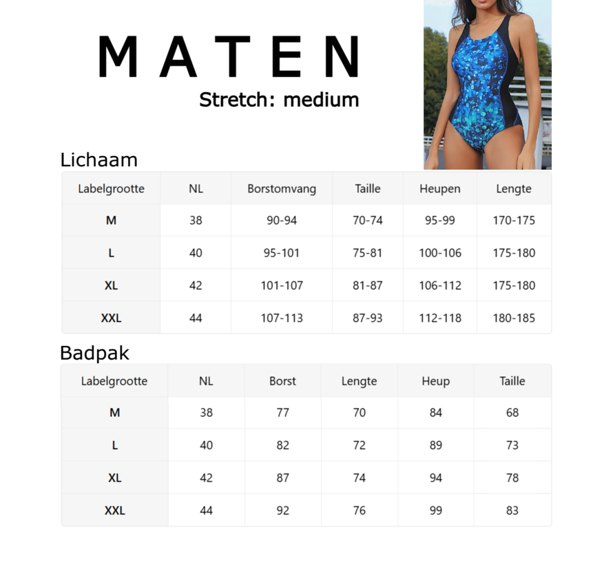 LaGloss® Badpak Blauw Zwart Bubble Print – Sportief Cross-Back Damesbadpak – Maat M
