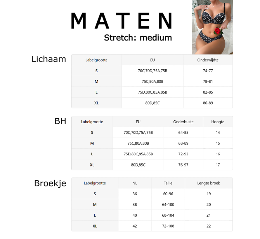 LaGloss® Bikini Set Zwart met Witte Hartjes – 2-Delige Dames Bikini – Stijlvolle Badmode Maat S