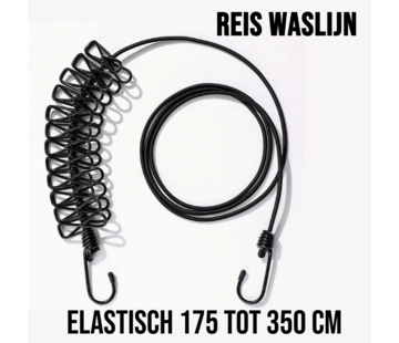 Allernieuwste.nl® Draagbare Uittrekbare Waslijn met 12 Zwarte Wasknijpers - 175-350 cm