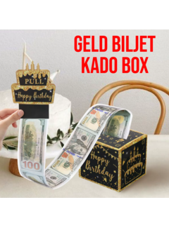 Allernieuwste.nl® 3D Geld Biljetten Kado Box Happy Birthday - Zwart 12x12cm