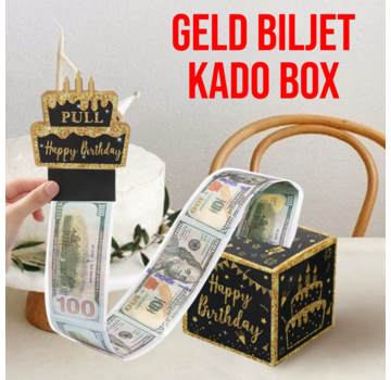 Allernieuwste.nl® 3D Geld Biljetten Kado Box Happy Birthday - Zwart 12x12cm