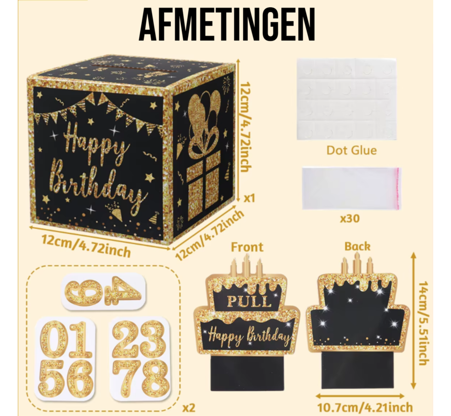 3D Geld Biljetten Verjaardagskaart Kado Box met 6 METER Geld Briefjes - Een aparte Happy Birthday Zwart