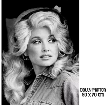 Allernieuwste.nl Canvas Schilderij Dolly Parton Zwart-Wit - 50 x 70 cm