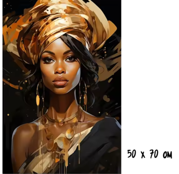 Allernieuwste.nl Canvas Schilderij Afrikaanse Vrouw Goud/Zwart 2 - 50 x 70 cm