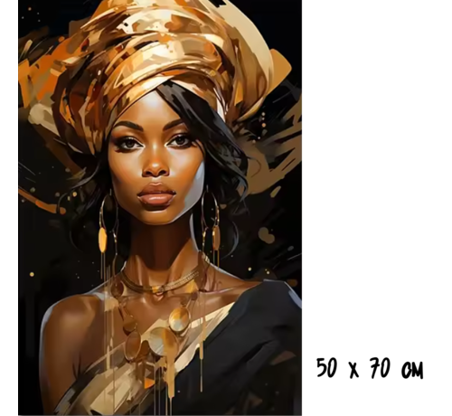 Allernieuwste.nl Allernieuwste.nl® Canvas Schilderij Afrikaanse Vrouw Goud/Zwart 2 - Luxe Wanddecoratie - Modern Portret - 50 x 70 cm
