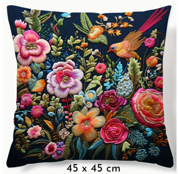 Allernieuwste.nl Kussenhoes Bloemen & Vogels - 45x45 cm