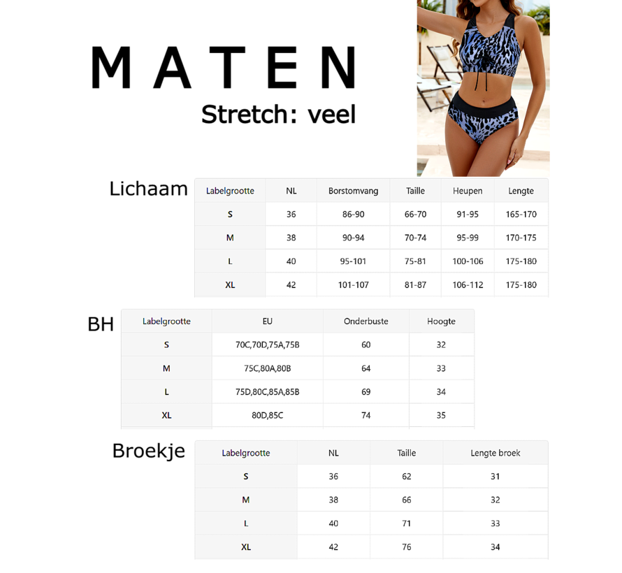 LaGloss® Bikini Set Blauwe Luipaardprint – 2-Delige Damesbadmode met Hoog Elastisch Comfort – Maat S
