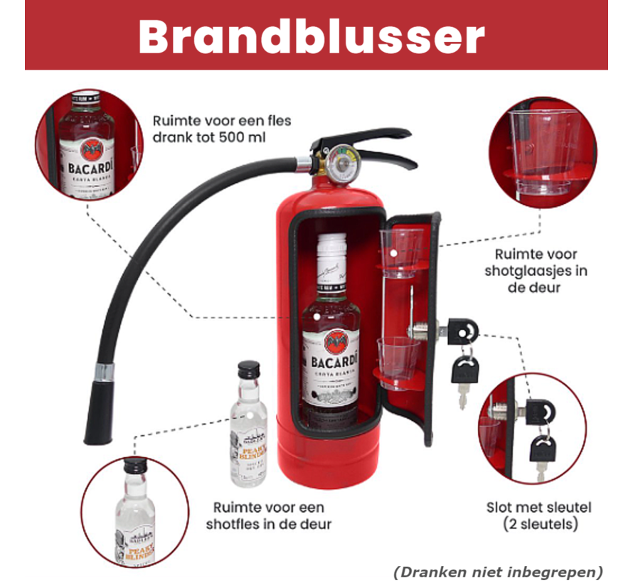 Unieke Rode Brandblusser Design Dranken Opbergdoos Bar-set voor Drankflessen - Gift Set Cadeau Idee
