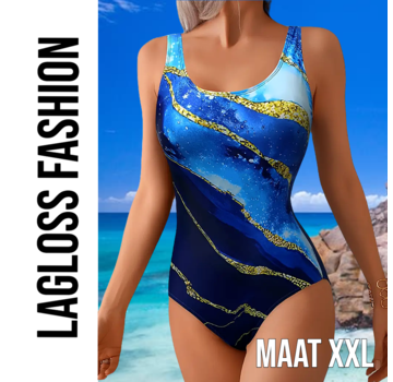 LaGloss Blauw met Gouden Accenten Badpak– Maat XXL