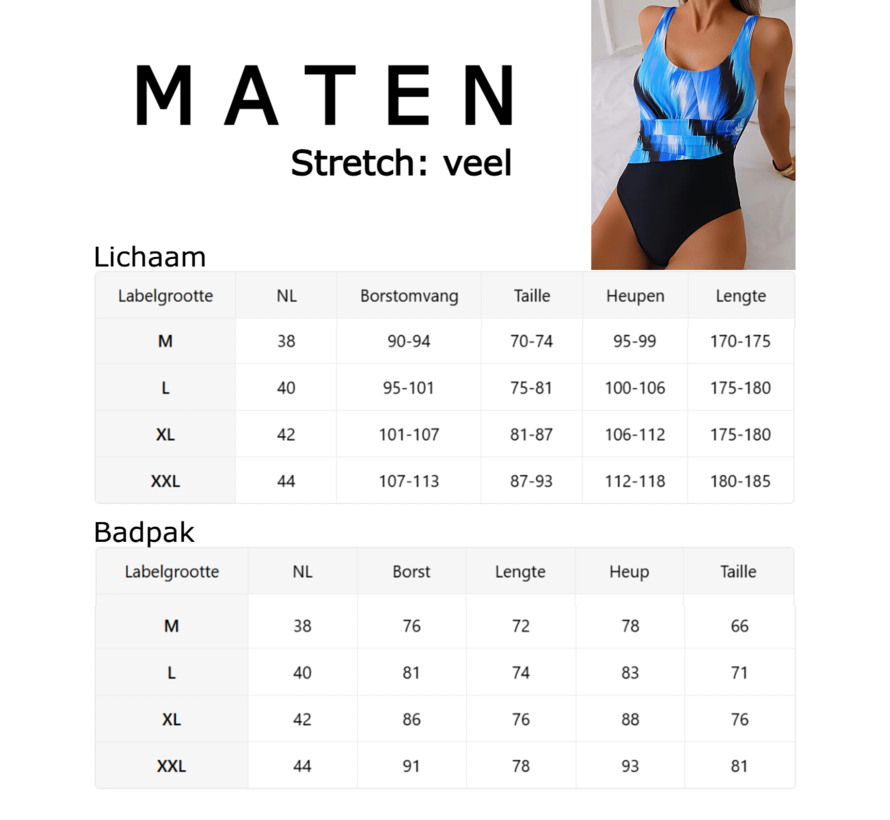 LaGloss® Badpak Blauw Zwart Kleurblok – Flatterend Damesbadpak met Rimpeldetail – Maat L