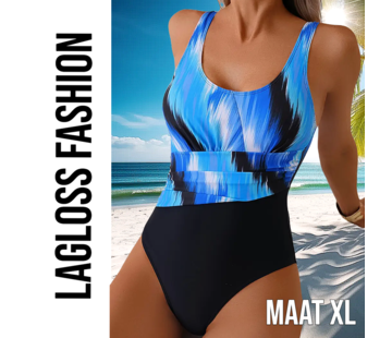LaGloss Badpak Blauw Zwart Kleurblok – Maat XL