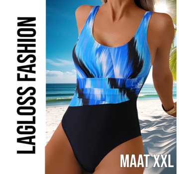 LaGloss Badpak Blauw Zwart Kleurblok – Maat XXL