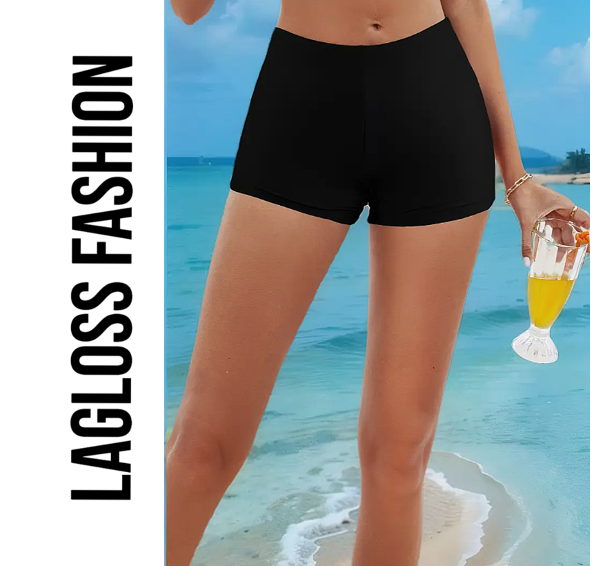 LaGloss® Afslankende Dames Zwembroek Zwart – Hoog Taille Badmode Short – Maat XL
