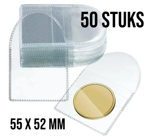 Allernieuwste.nl® Allernieuwste.nl® 50 Stuks PVC Muntzakjes - Transparante Muntbeschermhoes - Voor Verzamelmunten en Sieraden - 50 st. 5,5 x 5,2 cm