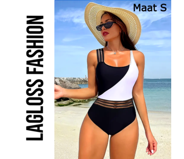 LaGloss Badpak Zwart Wit – Modern Kleurblok – Maat S