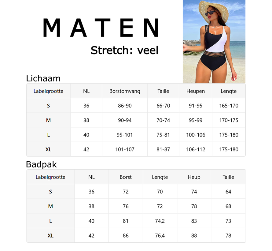 LaGloss® Badpak Zwart Wit – Modern Kleurblok Damesbadpak met Mesh & Vulling – Maat M