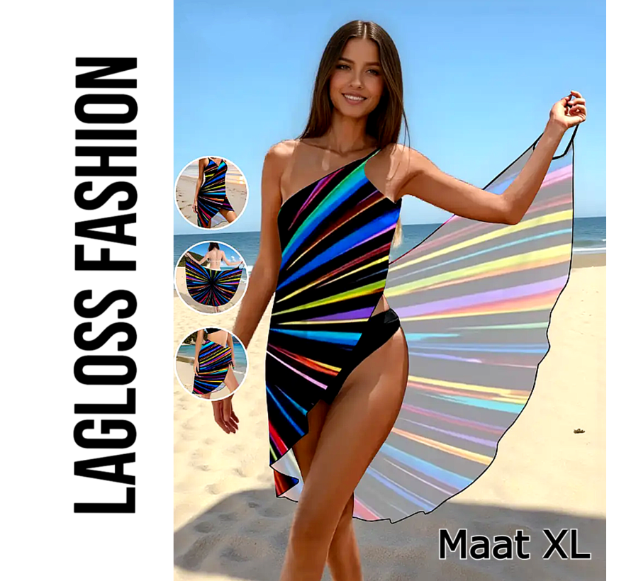 LaGloss® Sexy Strandjurk Regenboog – Omslagdoek met Één Schouder & Kruisrug – Maat XL