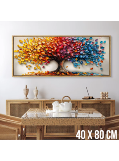 Allernieuwste.nl Canvas Schilderij Regenboomboom met Vallende Bladeren - 40 x 80 cm