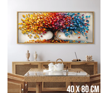 Allernieuwste.nl Canvas Schilderij Regenboom met Vallende Bladeren - 40 x 80 cm