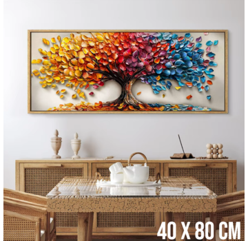 Allernieuwste.nl Canvas Schilderij Regenboom met Vallende Bladeren - 40 x 80 cm