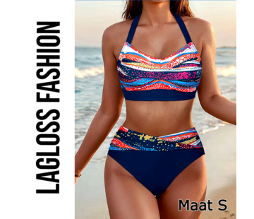 LaGloss 2-Delige Bikini Set Donkerblauw Multicolor – Maat S