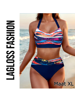 LaGloss 2-Delige Bikini Set Donkerblauw Multicolor – Maat XL