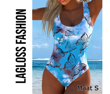 LaGloss Badpak Lichtblauw met Vlinderprint – Maat S