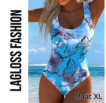 LaGloss Badpak Lichtblauw met Vlinderprint – Maat XL