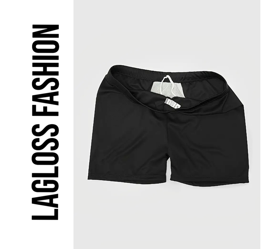 LaGloss® Heren Slim-Fit Zwemshort Zwart – Elastische Zwembroek met Marines Print – Maat M
