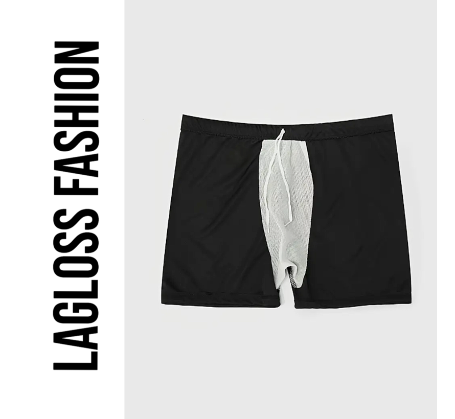 LaGloss® Heren Slim-Fit Zwemshort Zwart – Elastische Zwembroek met Marines Print – Maat M