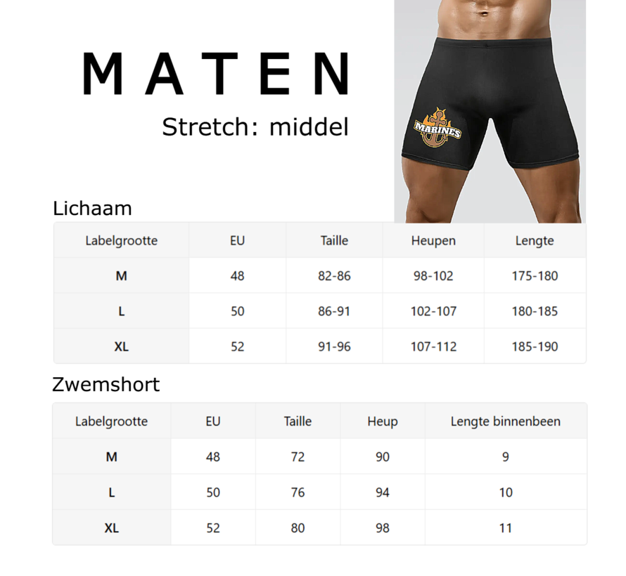 LaGloss® Heren Slim-Fit Zwemshort Zwart – Elastische Zwembroek met Marines Print – Maat M