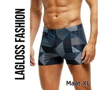LaGloss Heren Zwemshort Zwart Grijs – Lage Taille Geometrisch Design – Maat XL