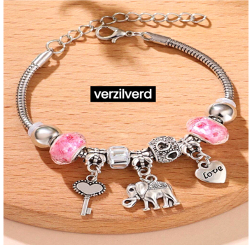 LaGloss Bedelarmband met Bedels Roze Verzilverd en Verstelbaar 17 tot 24 cm