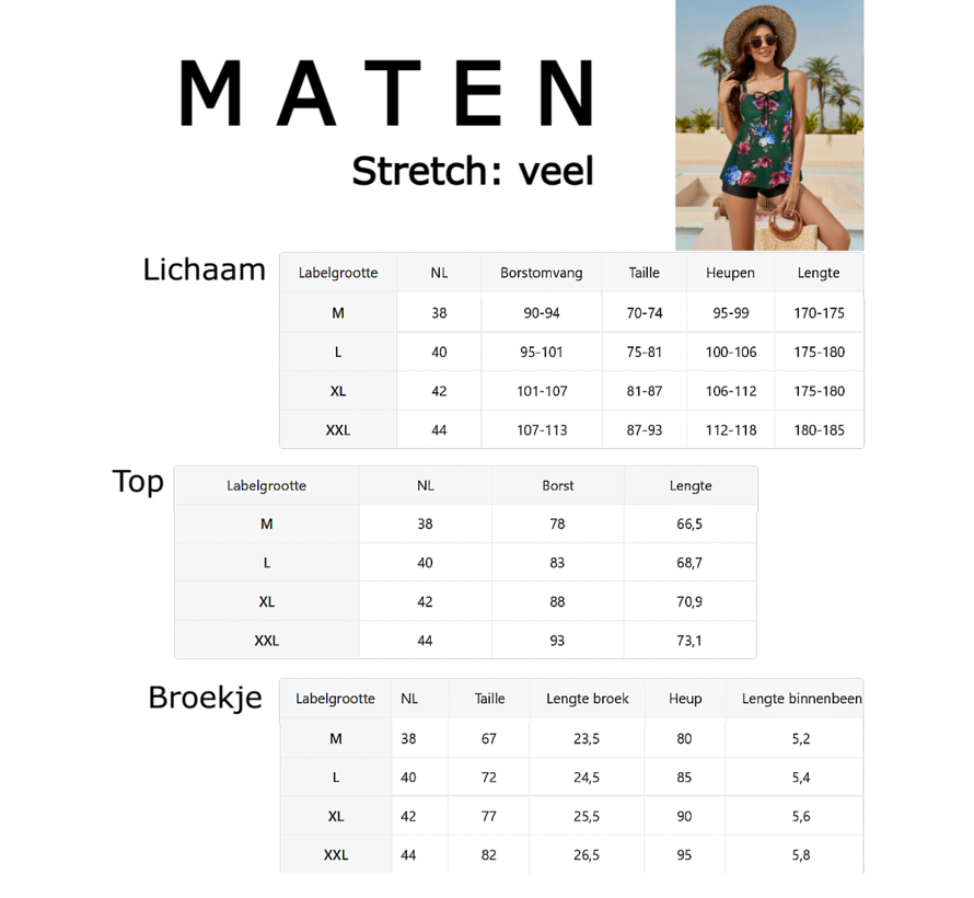 LaGloss® 2-Delige Tankini Set Groen met Bloemenprint – Flatterende Dames Badmode Zomer – Maat XL