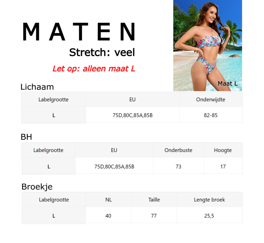 LaGloss® Bikini Set Strapless Bloemen – 2-Delige Bandeau Damesbadmode Hoog Uitsnijdend – Maat L