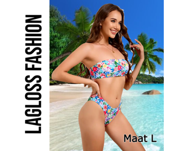 LaGloss 2-Delige Bikini Set Strapless Bloemenprint – Maat L
