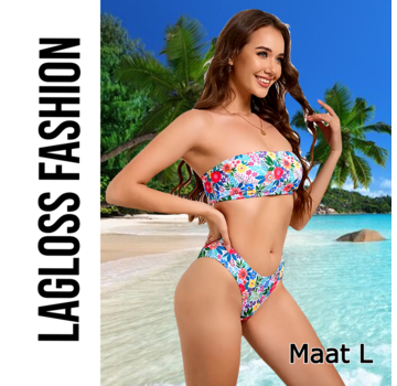 LaGloss 2-Delige Bikini Set Strapless Bloemenprint – Maat L