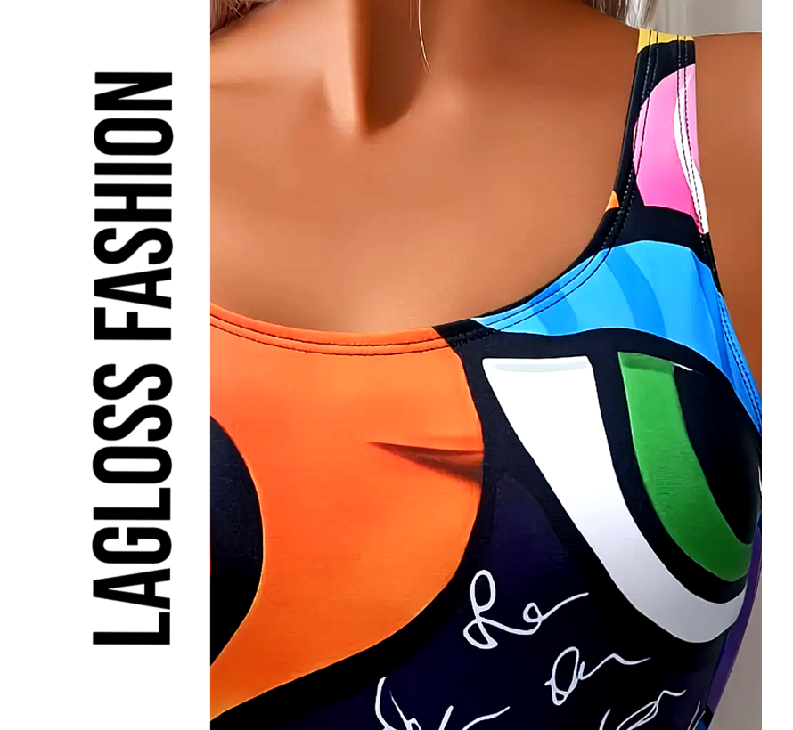 LaGloss® Badpak Multicolor Kunstprint – Trendy Eendelig Damesbadpak met Mode Design – Maat M