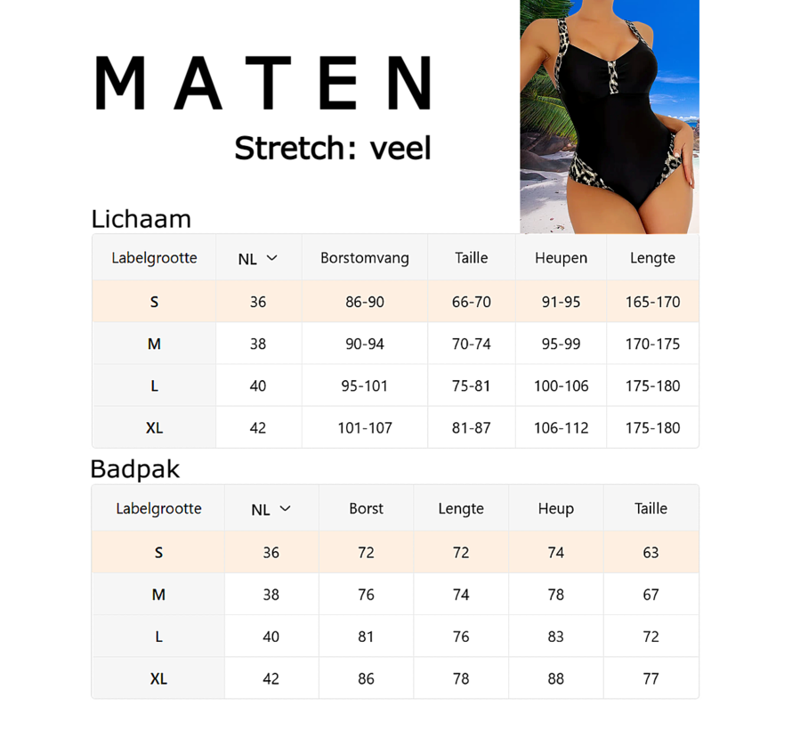 LaGloss® Badpak Zwart met Luipaardprint – Sportief & Elegant Damesbadpak met V-Hals – Maat XL