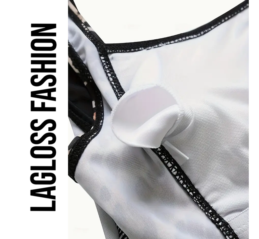 LaGloss® Badpak Zwart met Luipaardprint – Sportief & Elegant Damesbadpak met V-Hals – Maat XL