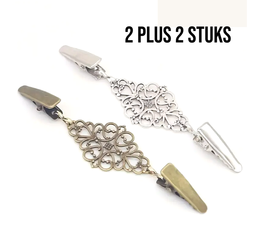 LaGloss® Kledingclips Set – 4 Stuks in Brons & Zilver – Elegante Clip Accessoires voor Dameskleding