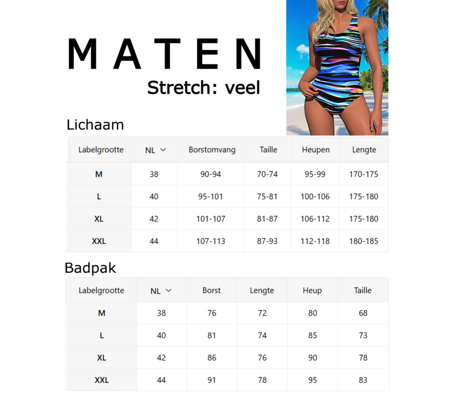 LaGloss® Badpak Abstract Design Multicolor – Eendelig Damesbadpak met Buikcontrole & Verstelbare Bandjes – Maat S
