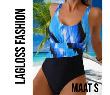 LaGloss Badpak Blauw Zwart Kleurblok – Maat S