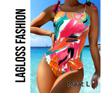 LaGloss Badpak Graffiti Print –Schouderbandjes met Strikjes – Maat L