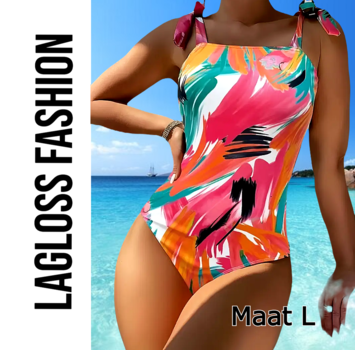 LaGloss Badpak Graffiti Print –Schouderbandjes met Strikjes – Maat L